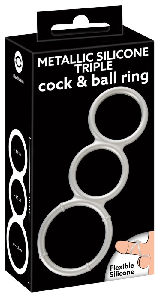 Metallic Silicone Triple cock/ball Ring