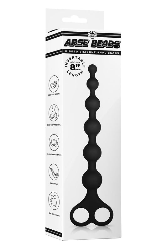 Ribbed Silicone Anal Beads Black 20cm