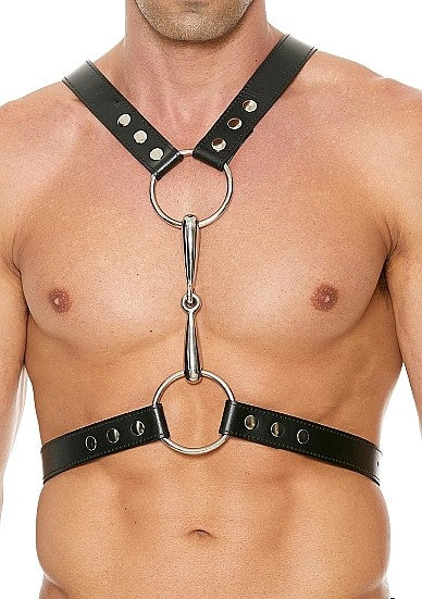 Men's Harness With Metal Bit - Premium Leather - Black