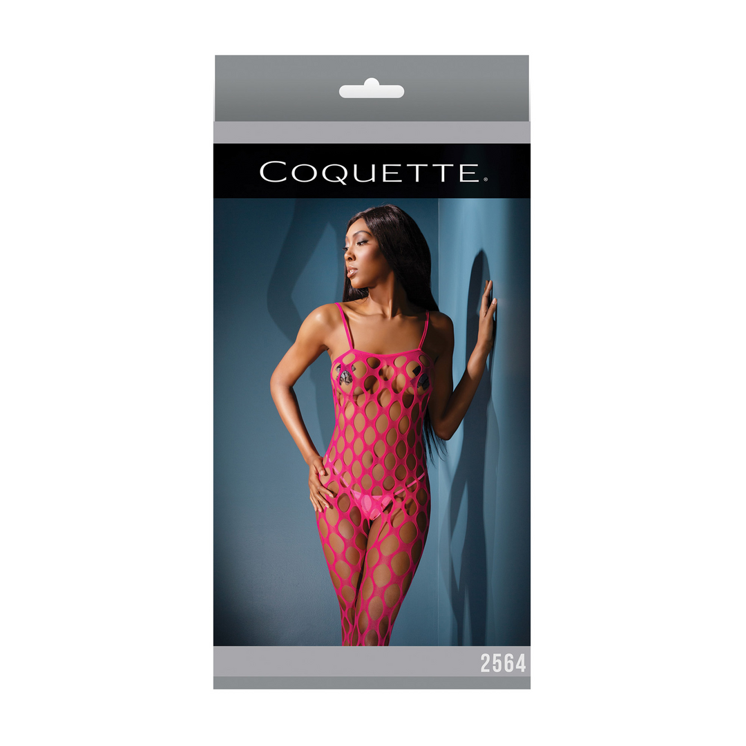 Crotchless Bodystocking mit offenem Netz pink O/S