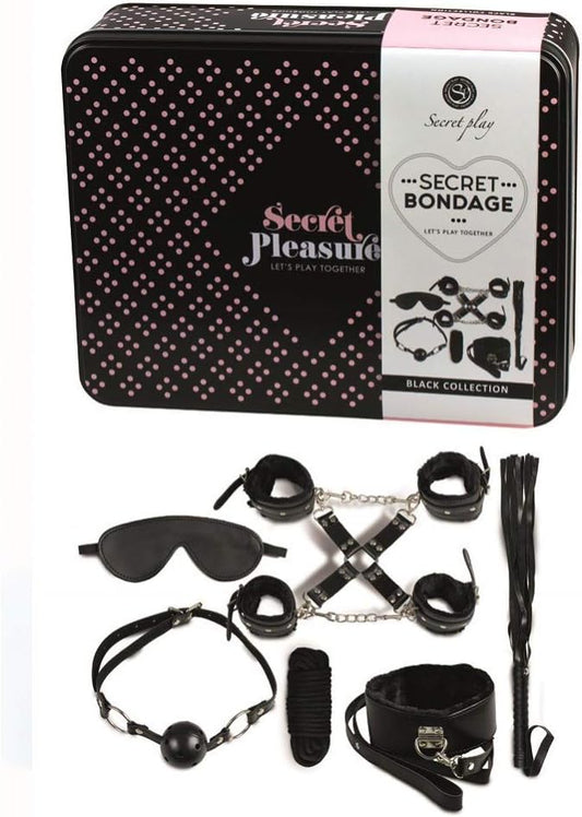 8 - teiliges Secret Pleasure Black Collection Bondage - Set in Metallbox - Erostore.ch